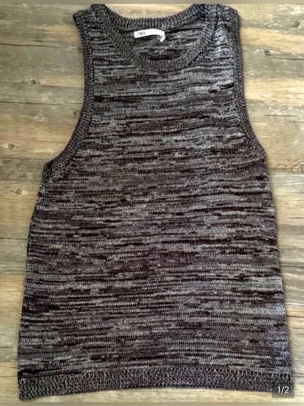 Zara brown and white marled knit sleeveless tank top size small
